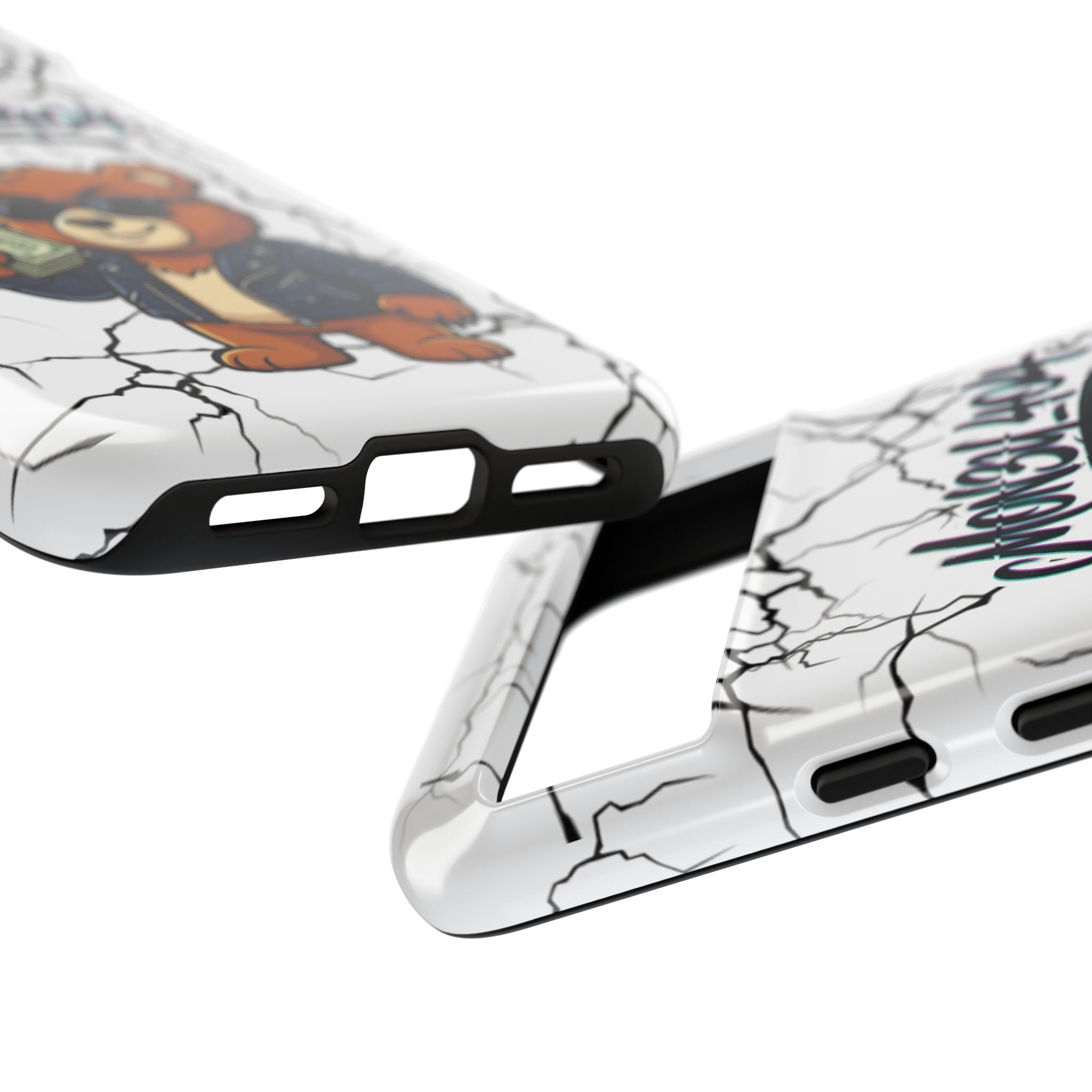 Money Bear Phone Case — Cracked Marble Graphic Protective Cover