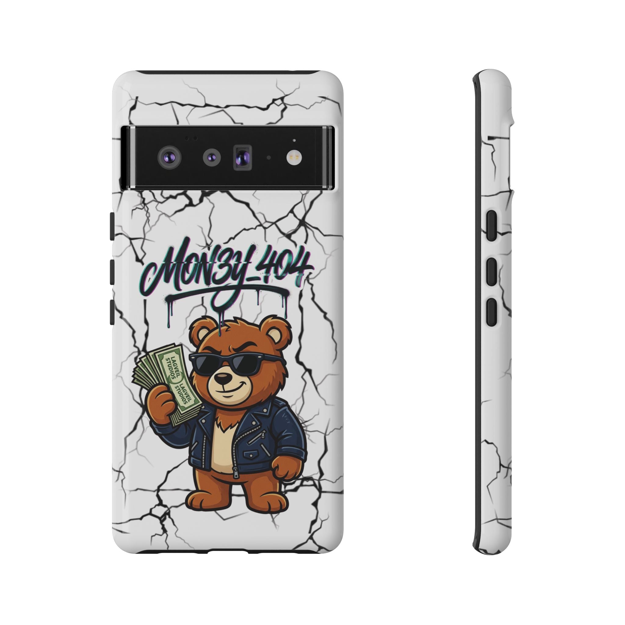 Money Bear Phone Case — Cracked Marble Graphic Protective Cover