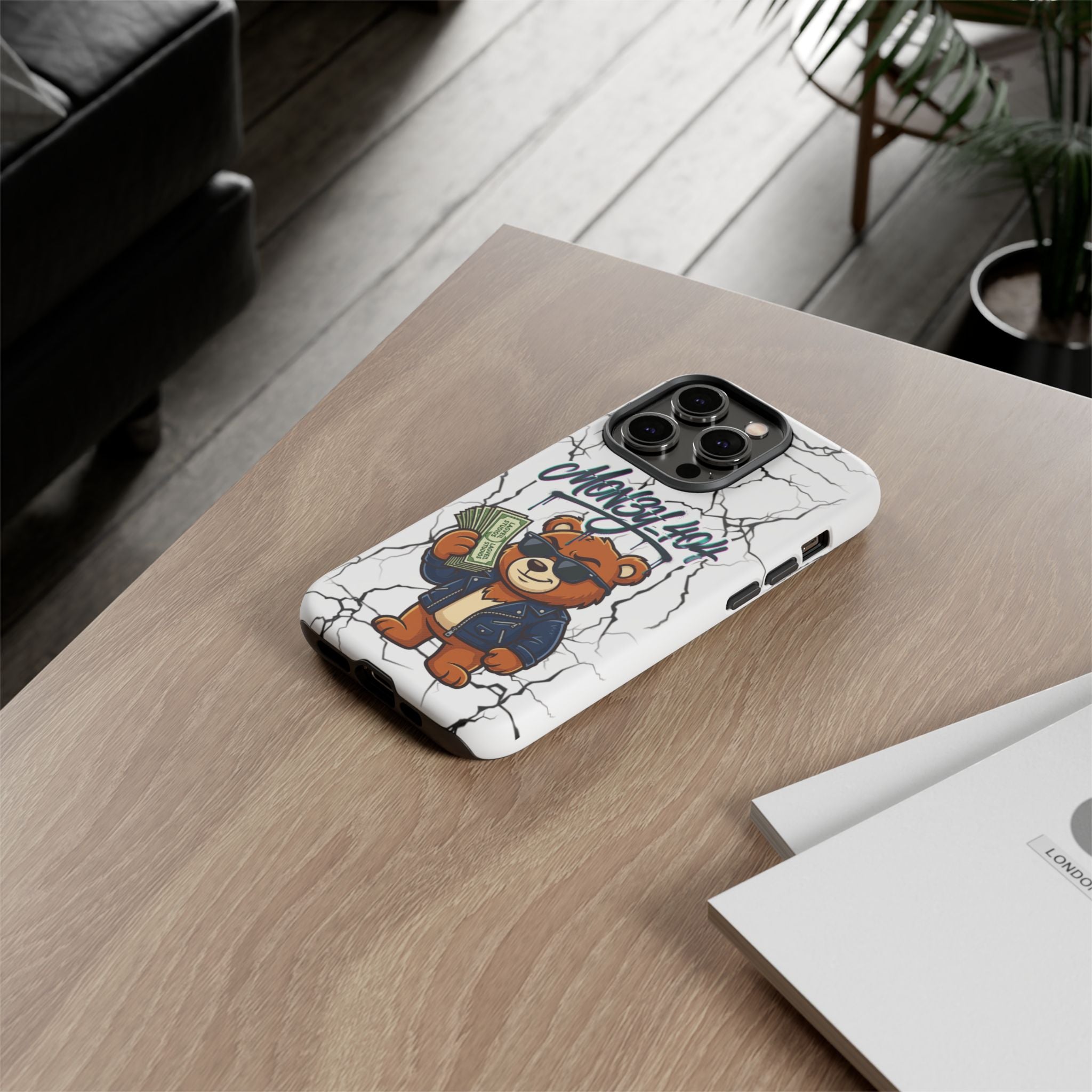 Money Bear Phone Case — Cracked Marble Graphic Protective Cover