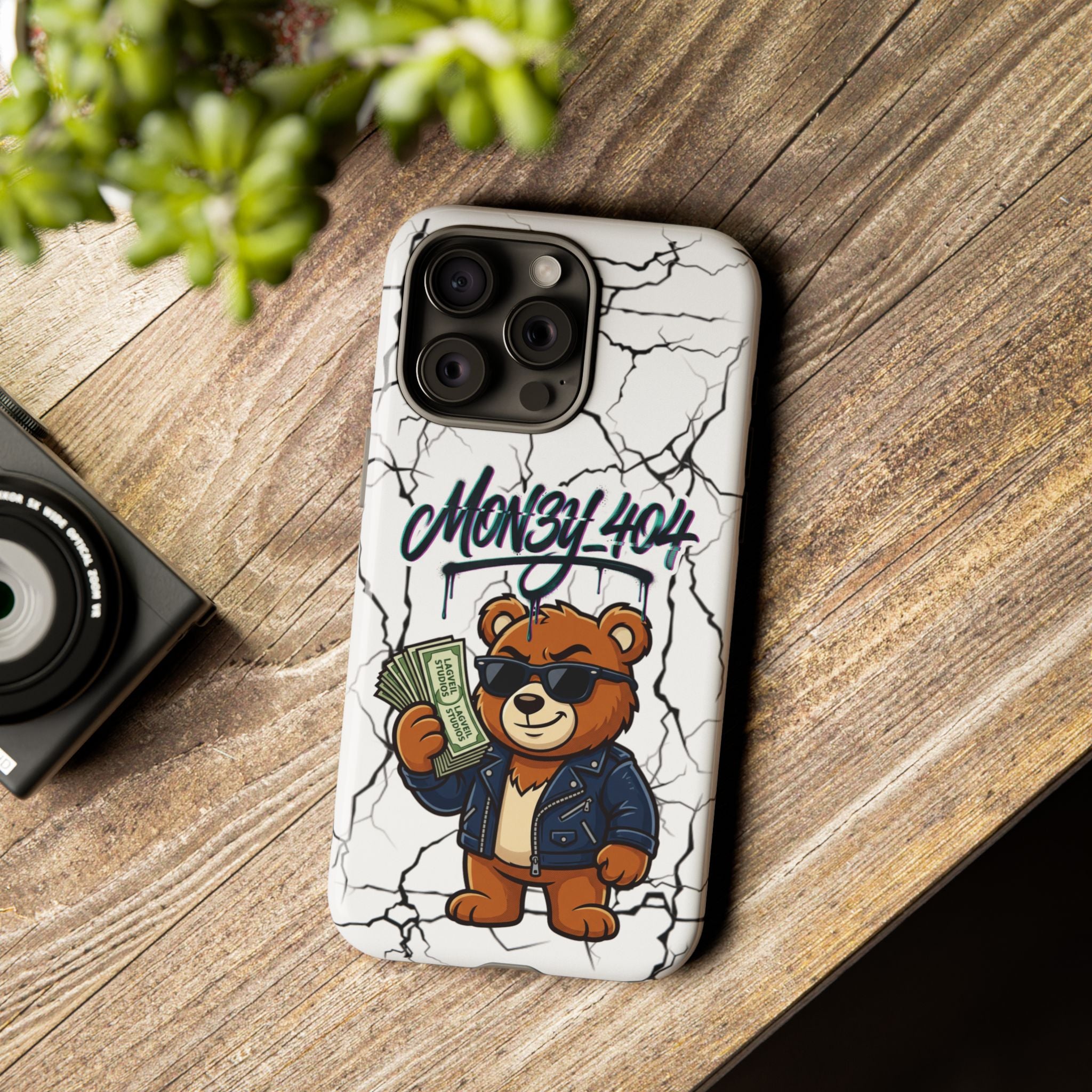 Money Bear Phone Case — Cracked Marble Graphic Protective Cover