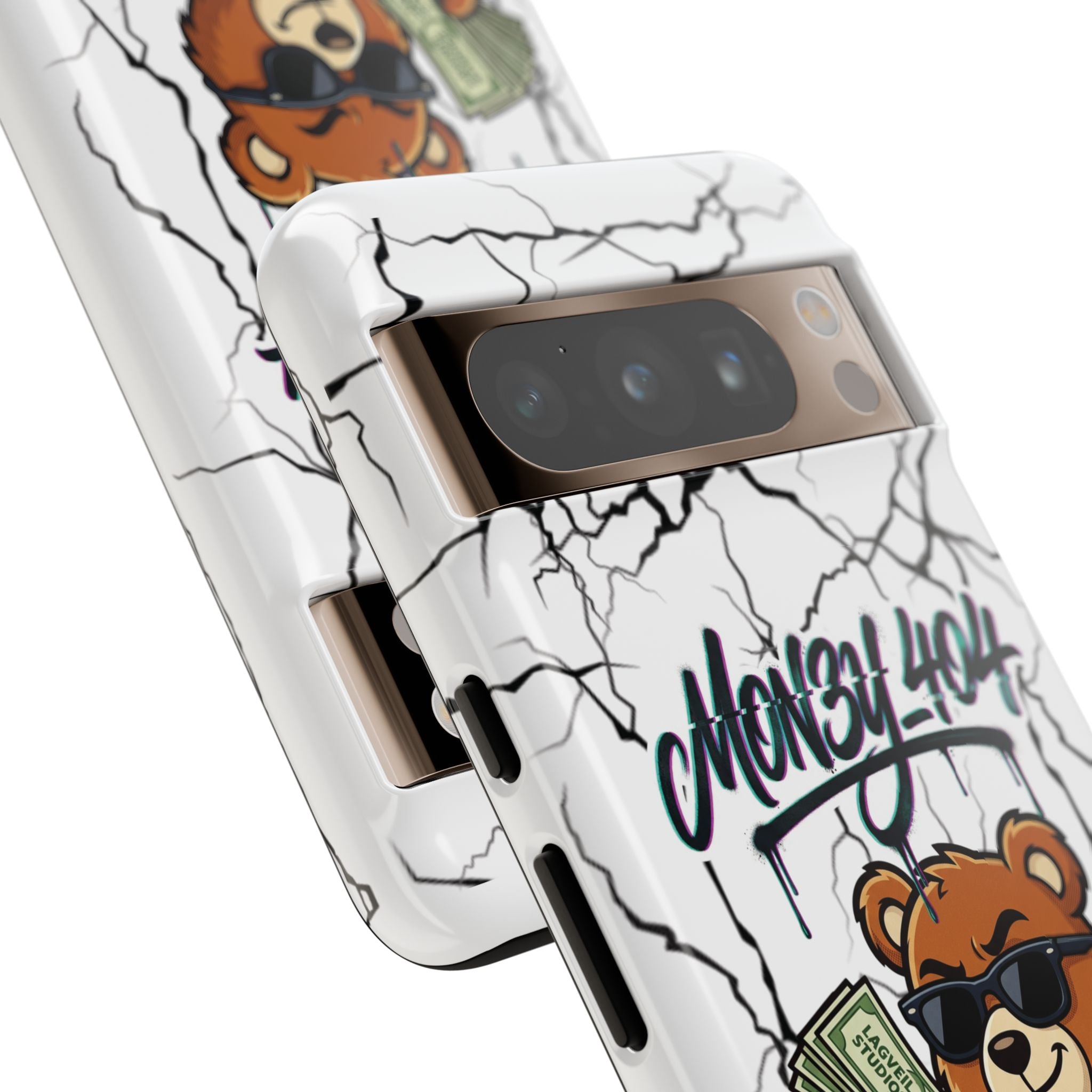 Money Bear Phone Case — Cracked Marble Graphic Protective Cover
