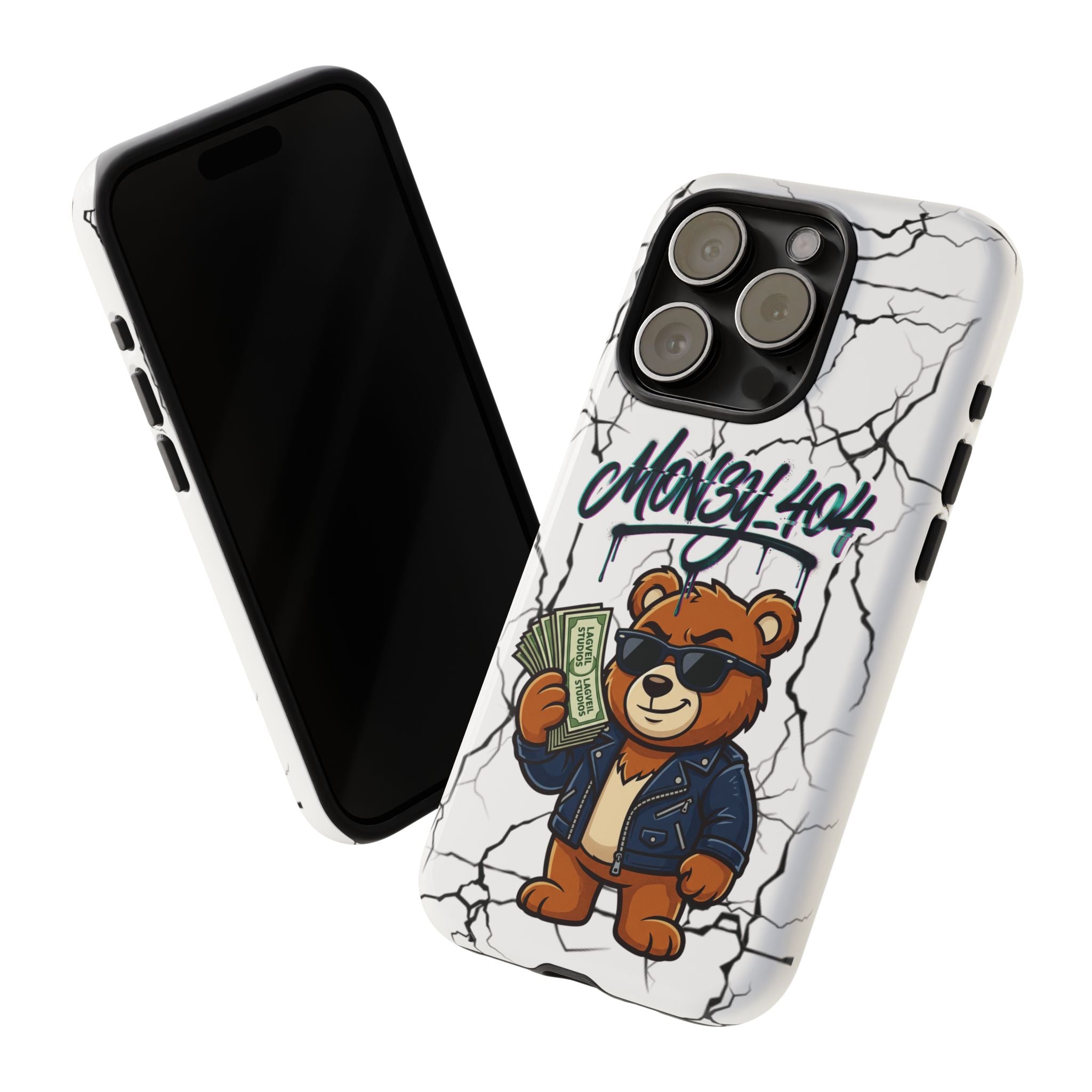 Money Bear Phone Case — Cracked Marble Graphic Protective Cover