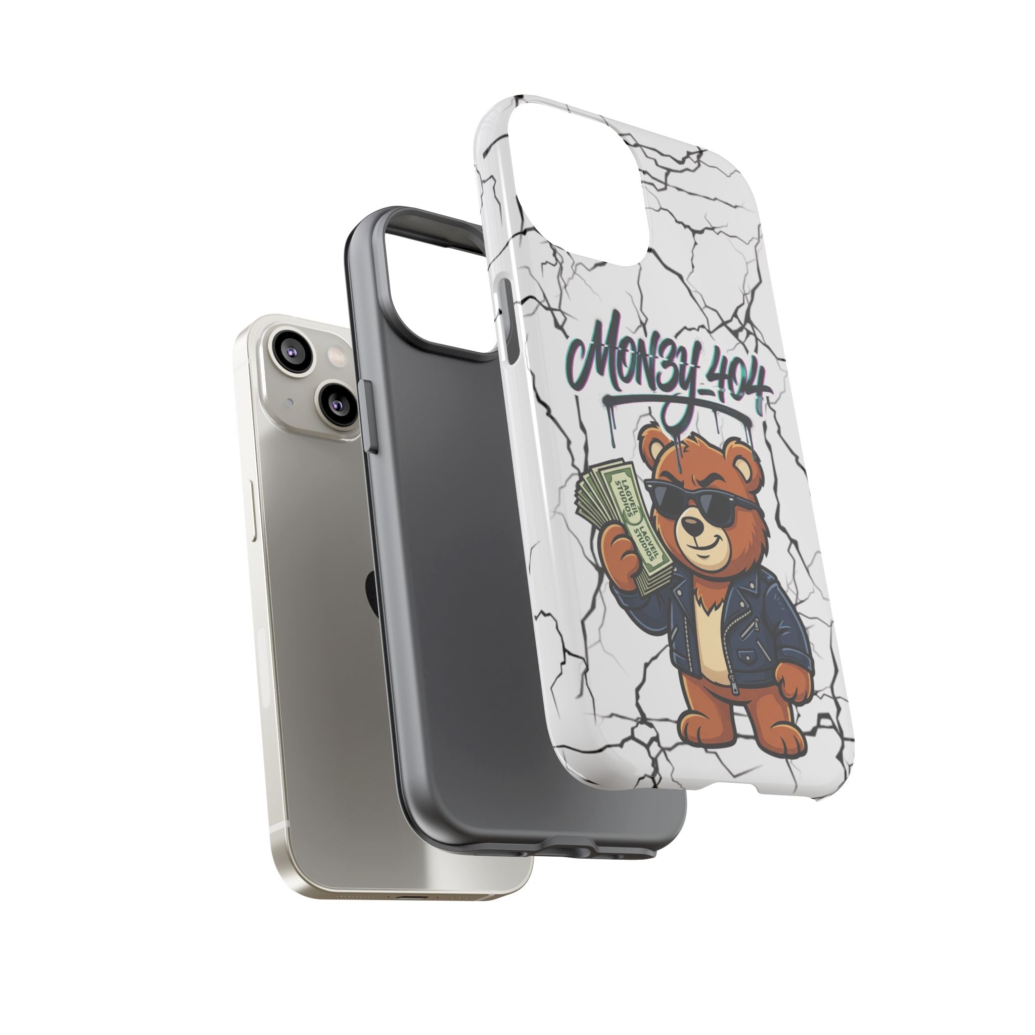 Money Bear Phone Case — Cracked Marble Graphic Protective Cover