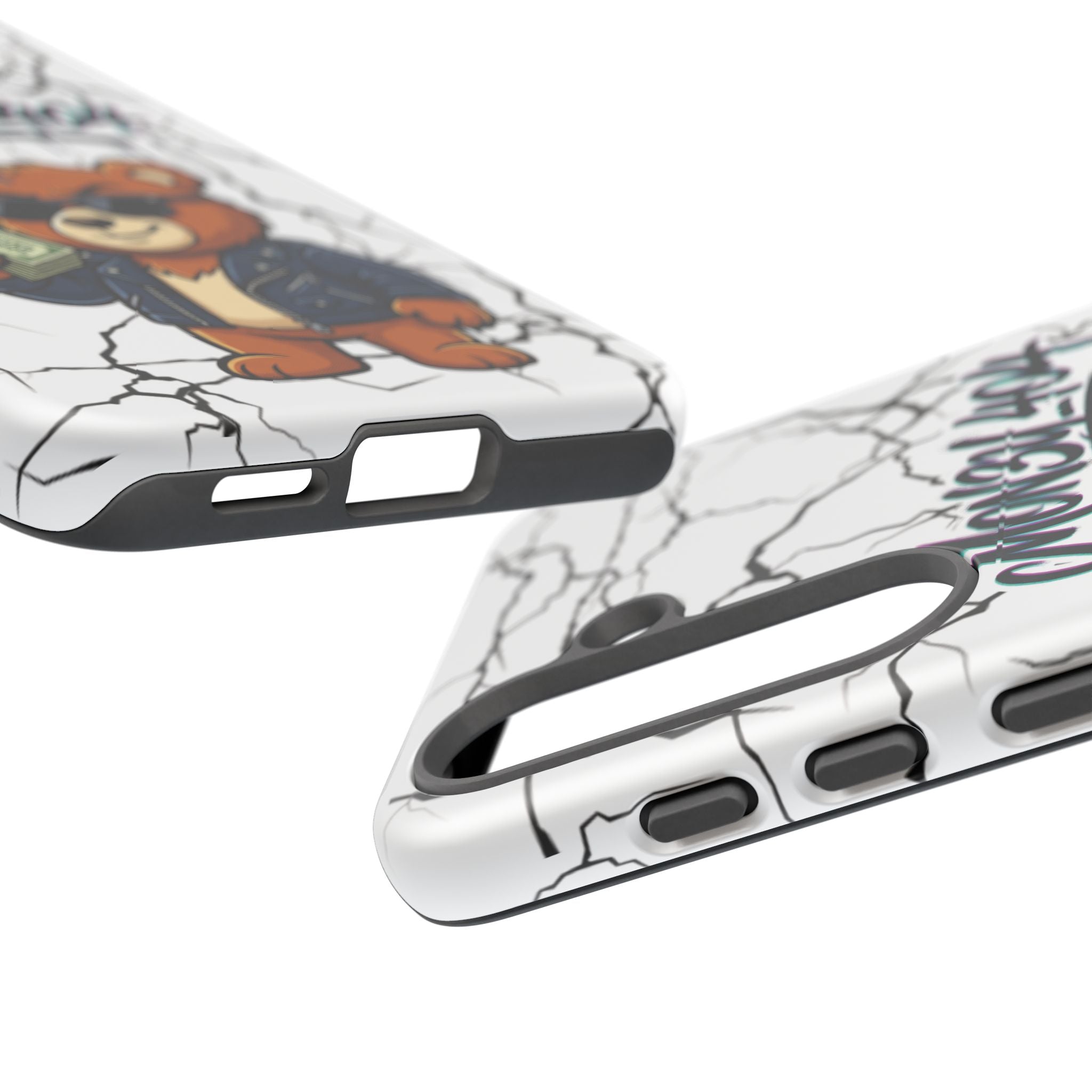 Money Bear Phone Case — Cracked Marble Graphic Protective Cover