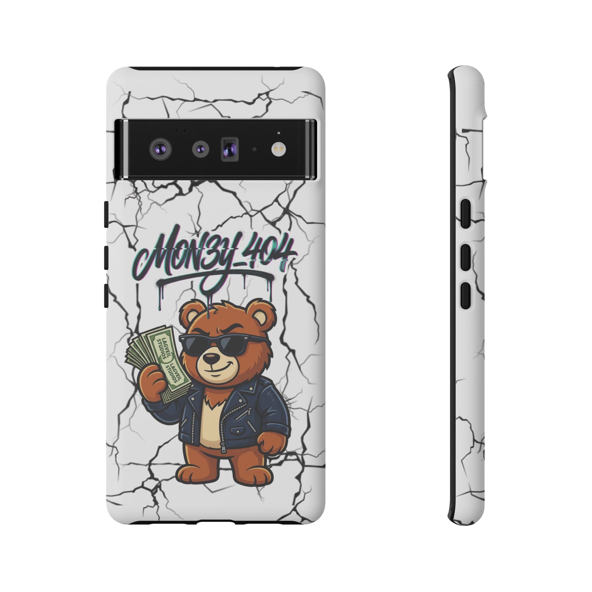 Money Bear Phone Case — Cracked Marble Graphic Protective Cover