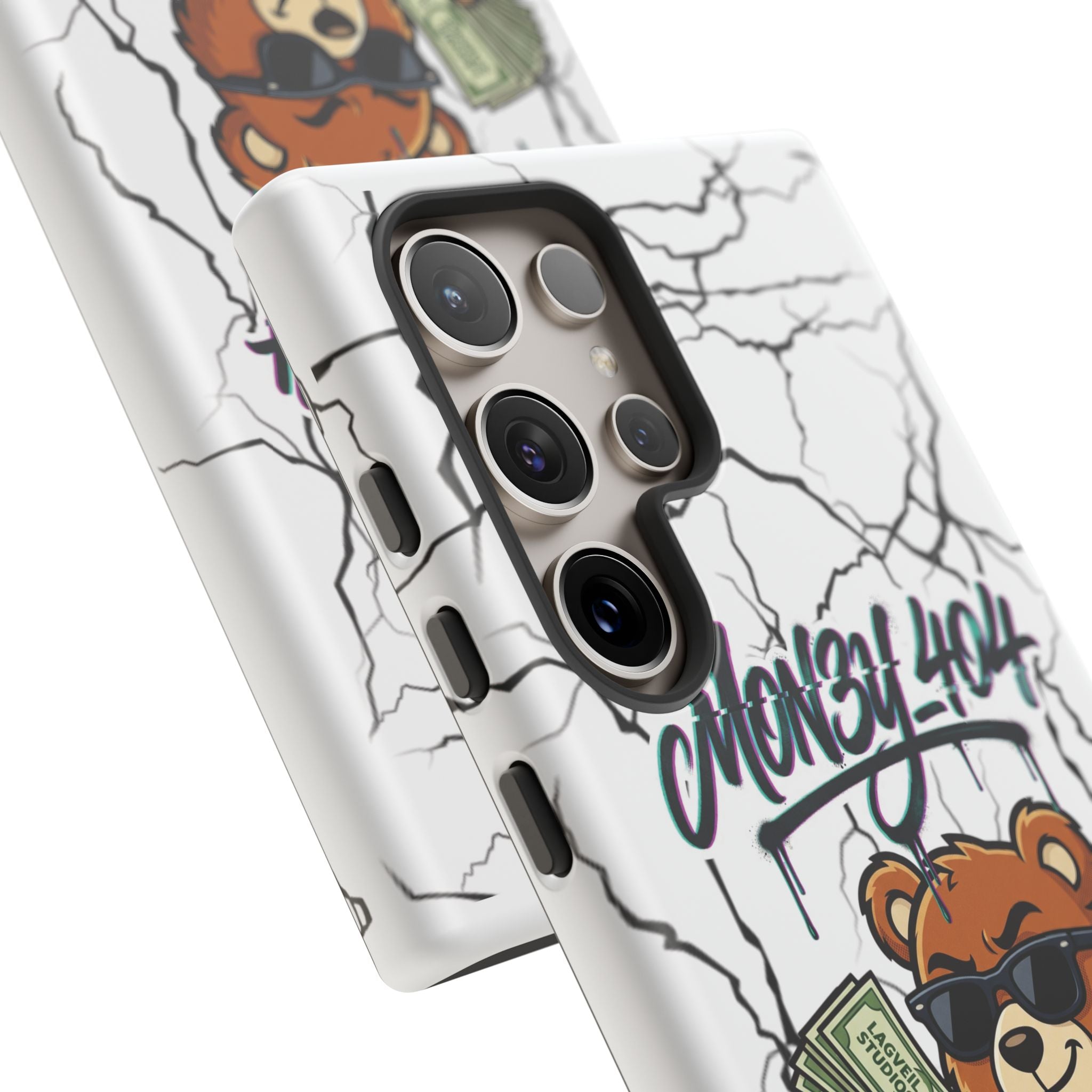Money Bear Phone Case — Cracked Marble Graphic Protective Cover