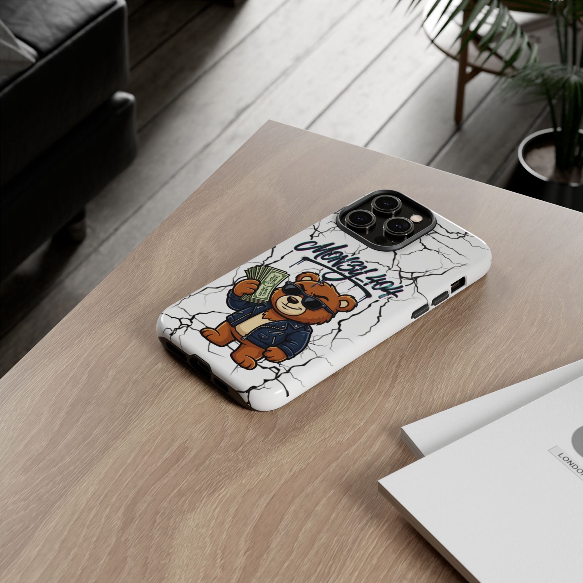 Money Bear Phone Case — Cracked Marble Graphic Protective Cover