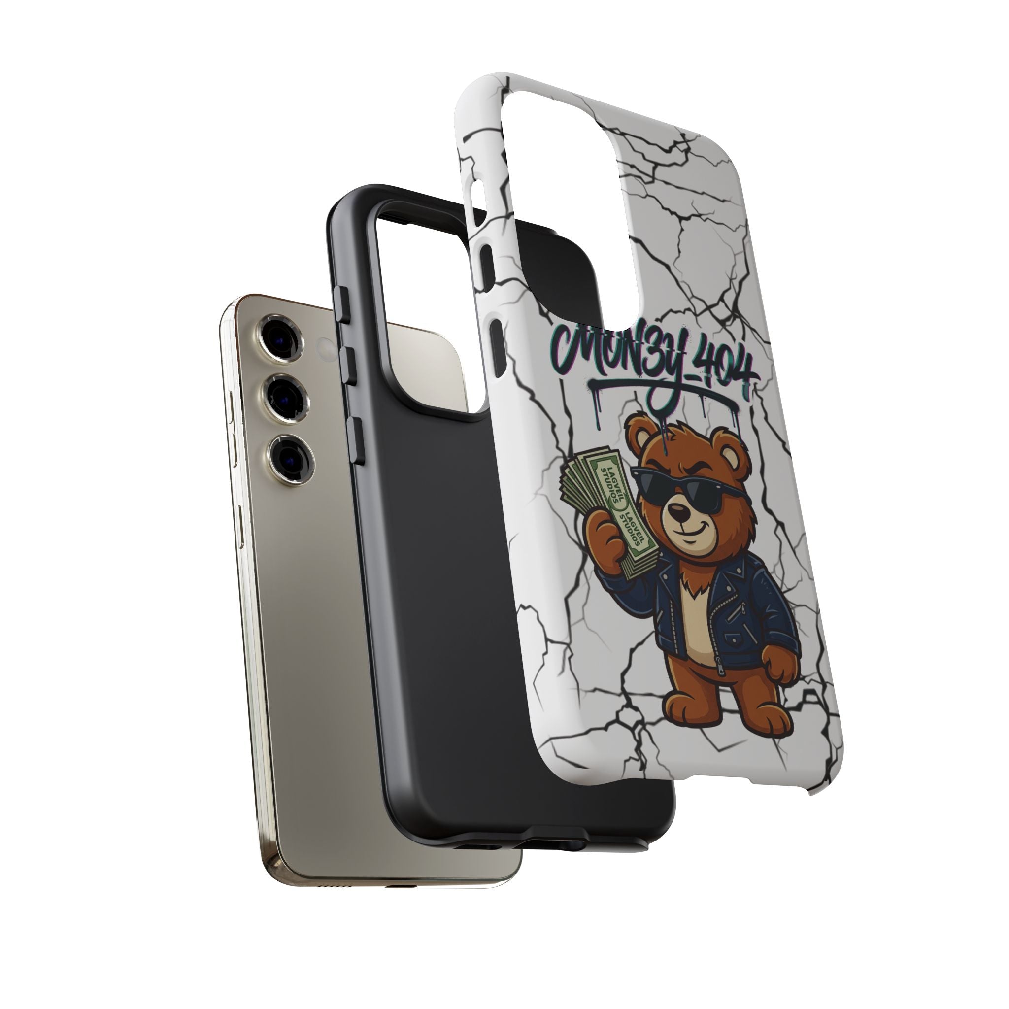 Money Bear Phone Case — Cracked Marble Graphic Protective Cover