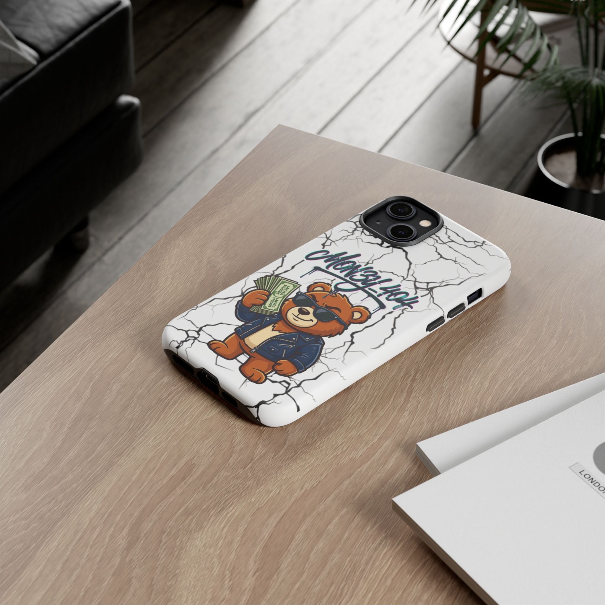 Money Bear Phone Case — Cracked Marble Graphic Protective Cover