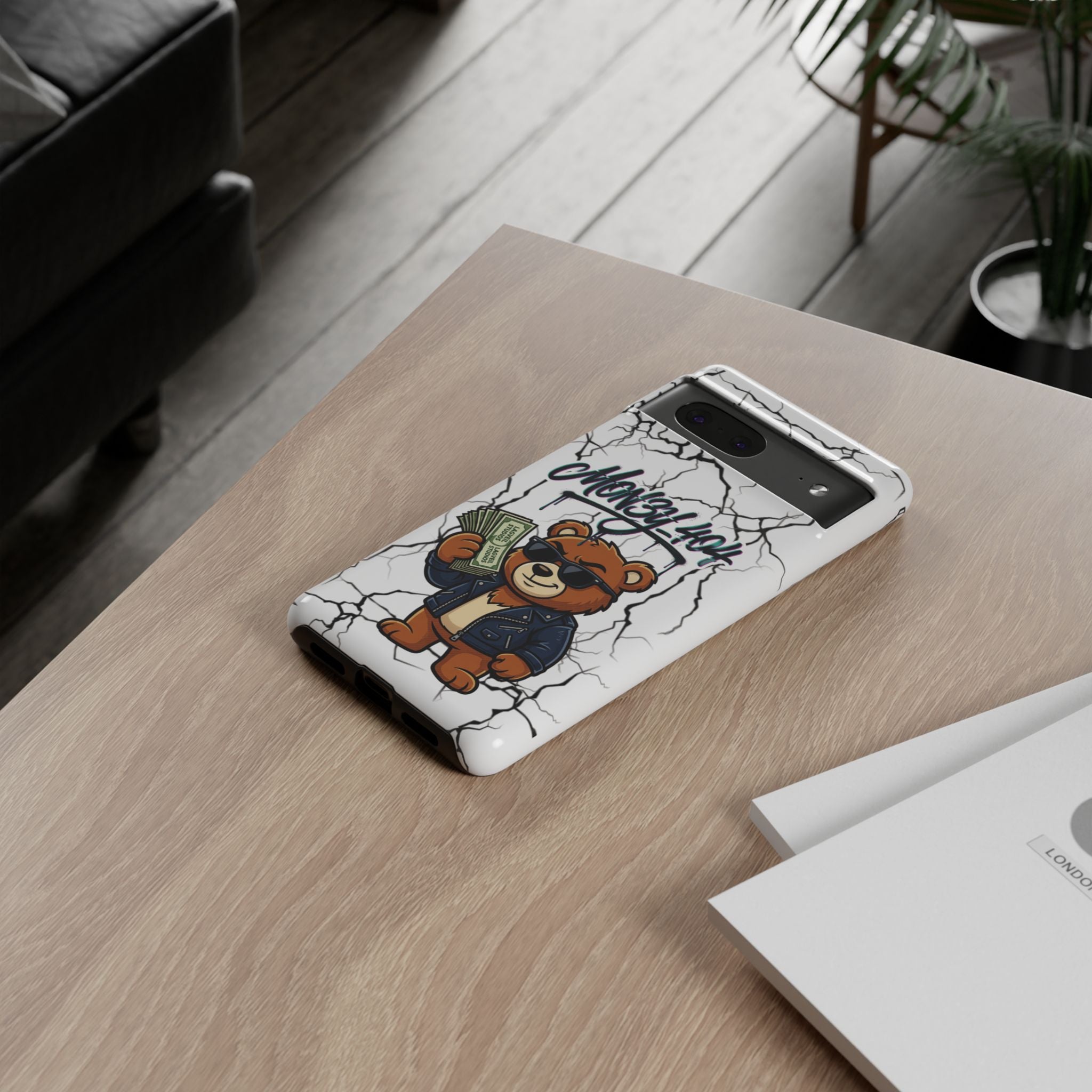 Money Bear Phone Case — Cracked Marble Graphic Protective Cover
