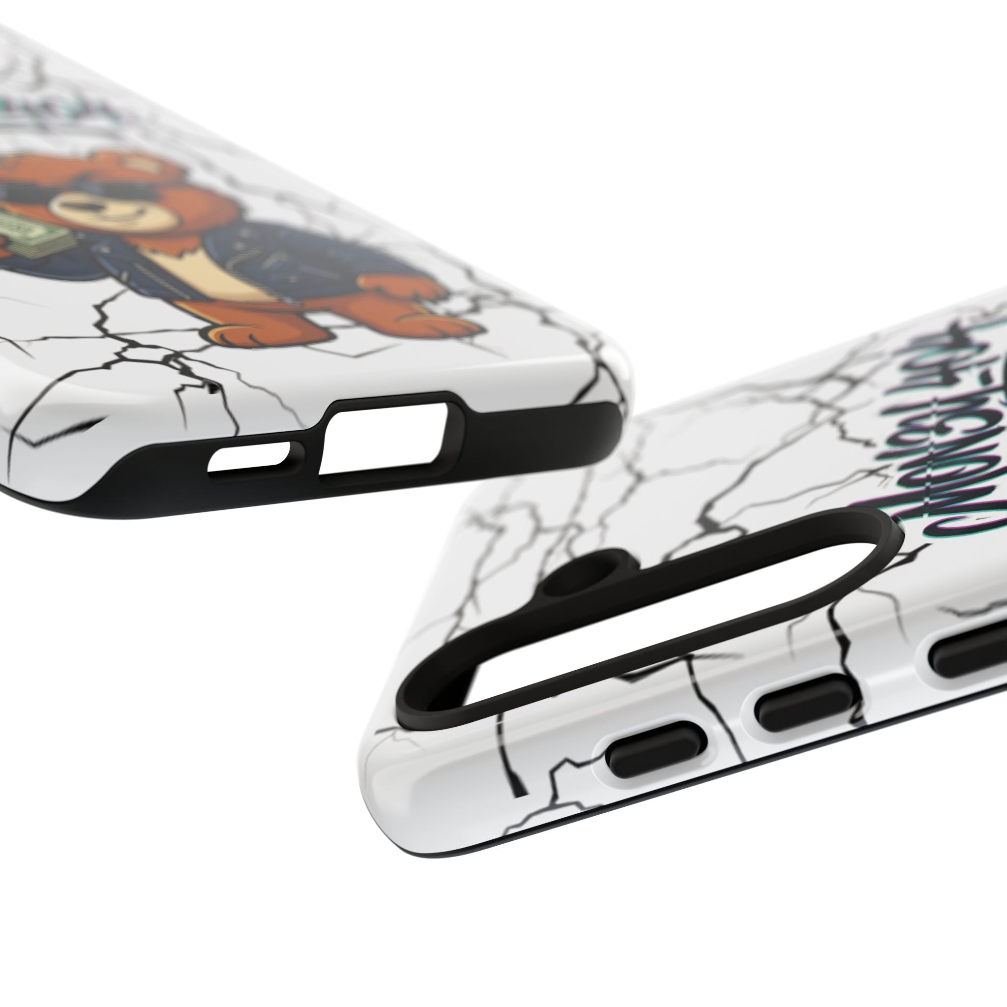 Money Bear Phone Case — Cracked Marble Graphic Protective Cover