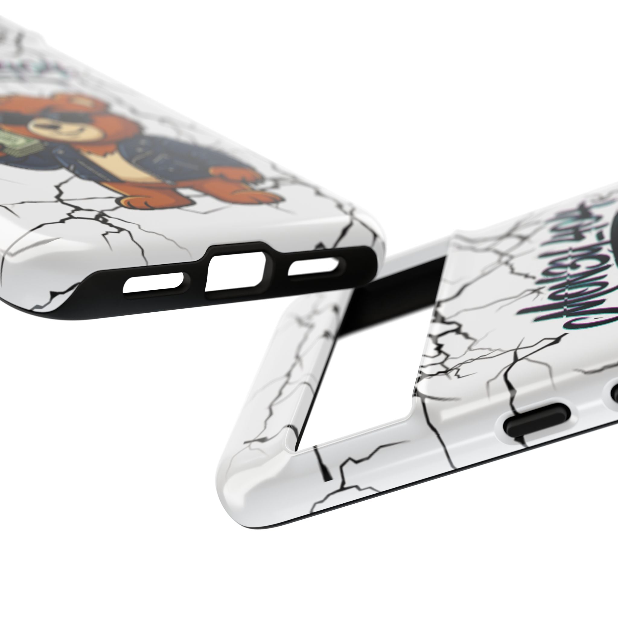 Money Bear Phone Case — Cracked Marble Graphic Protective Cover