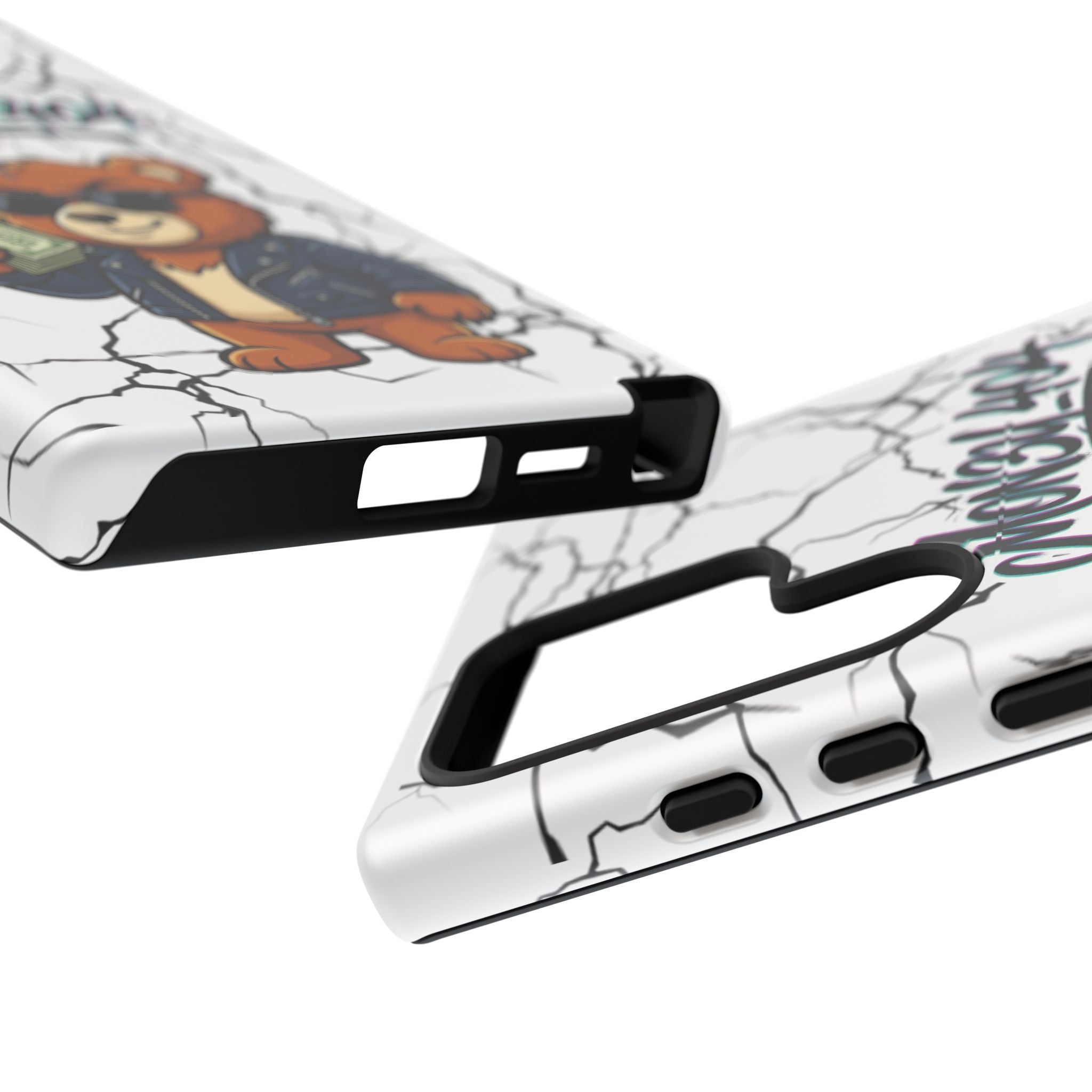 Money Bear Phone Case — Cracked Marble Graphic Protective Cover