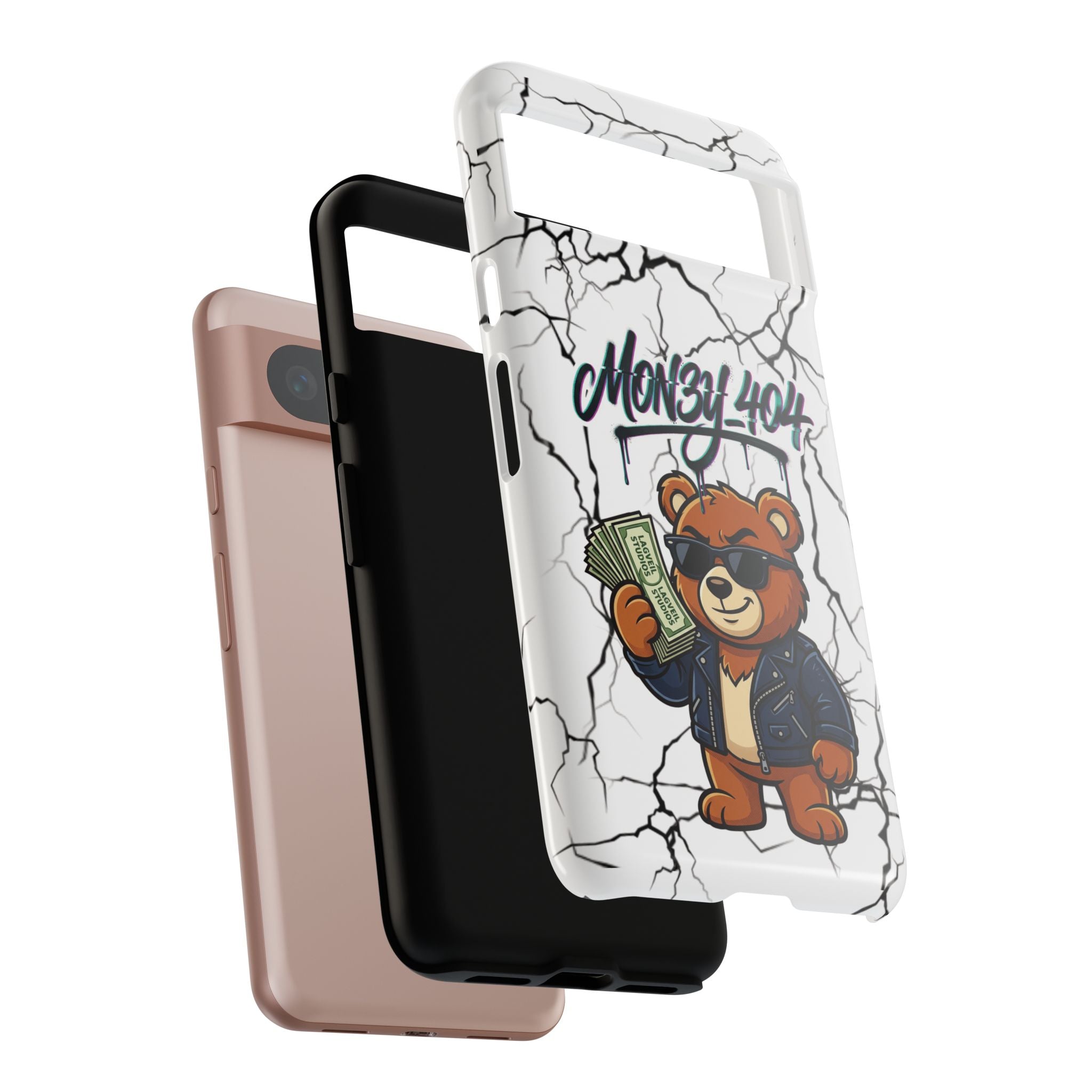 Money Bear Phone Case — Cracked Marble Graphic Protective Cover