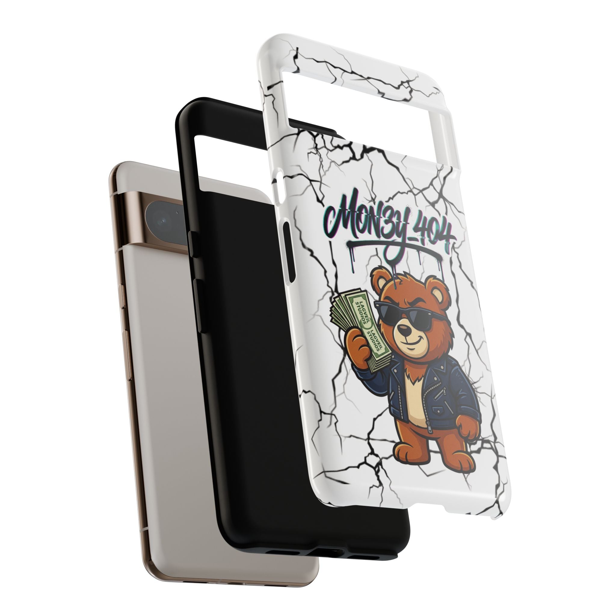 Money Bear Phone Case — Cracked Marble Graphic Protective Cover
