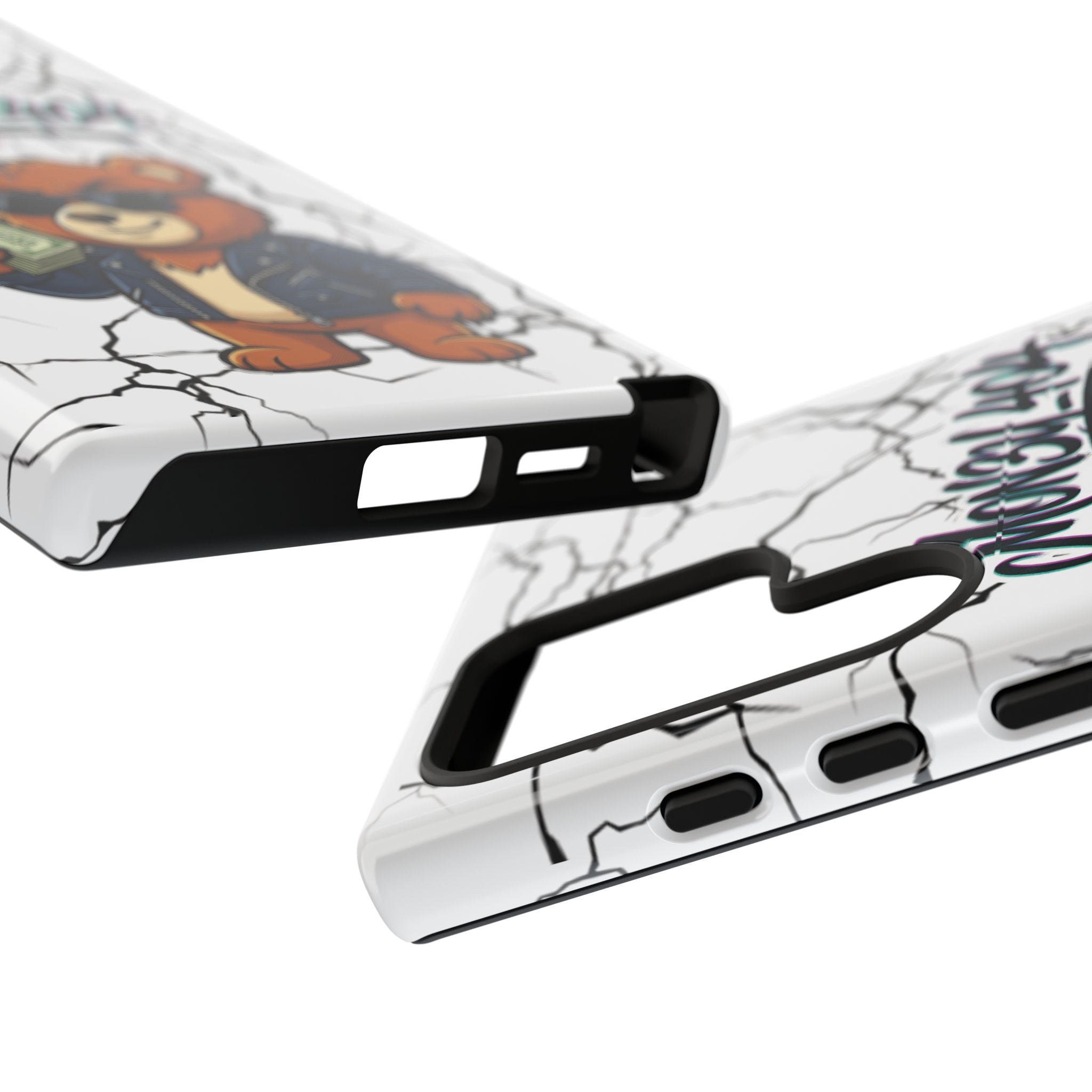 Money Bear Phone Case — Cracked Marble Graphic Protective Cover