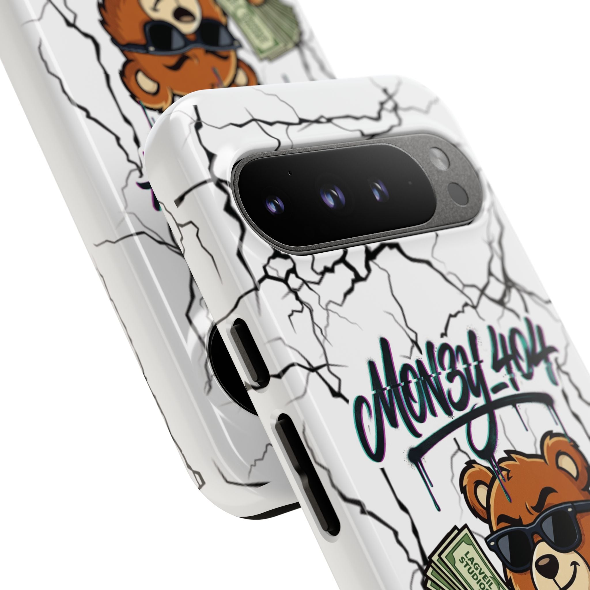 Money Bear Phone Case — Cracked Marble Graphic Protective Cover