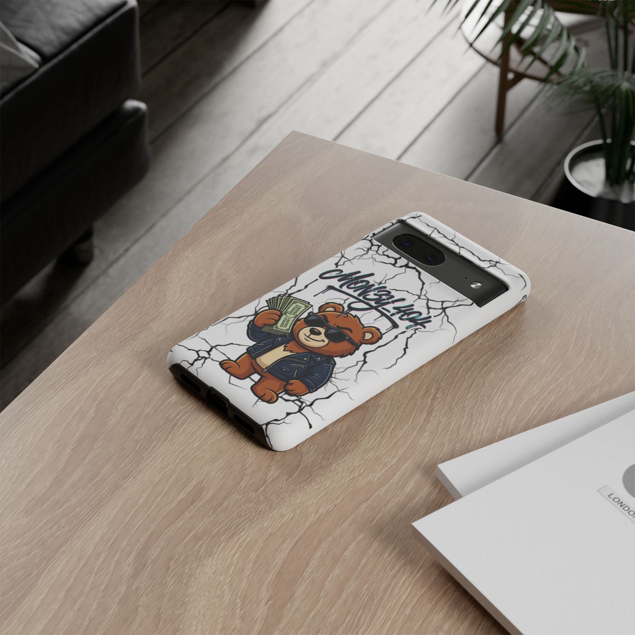 Money Bear Phone Case — Cracked Marble Graphic Protective Cover