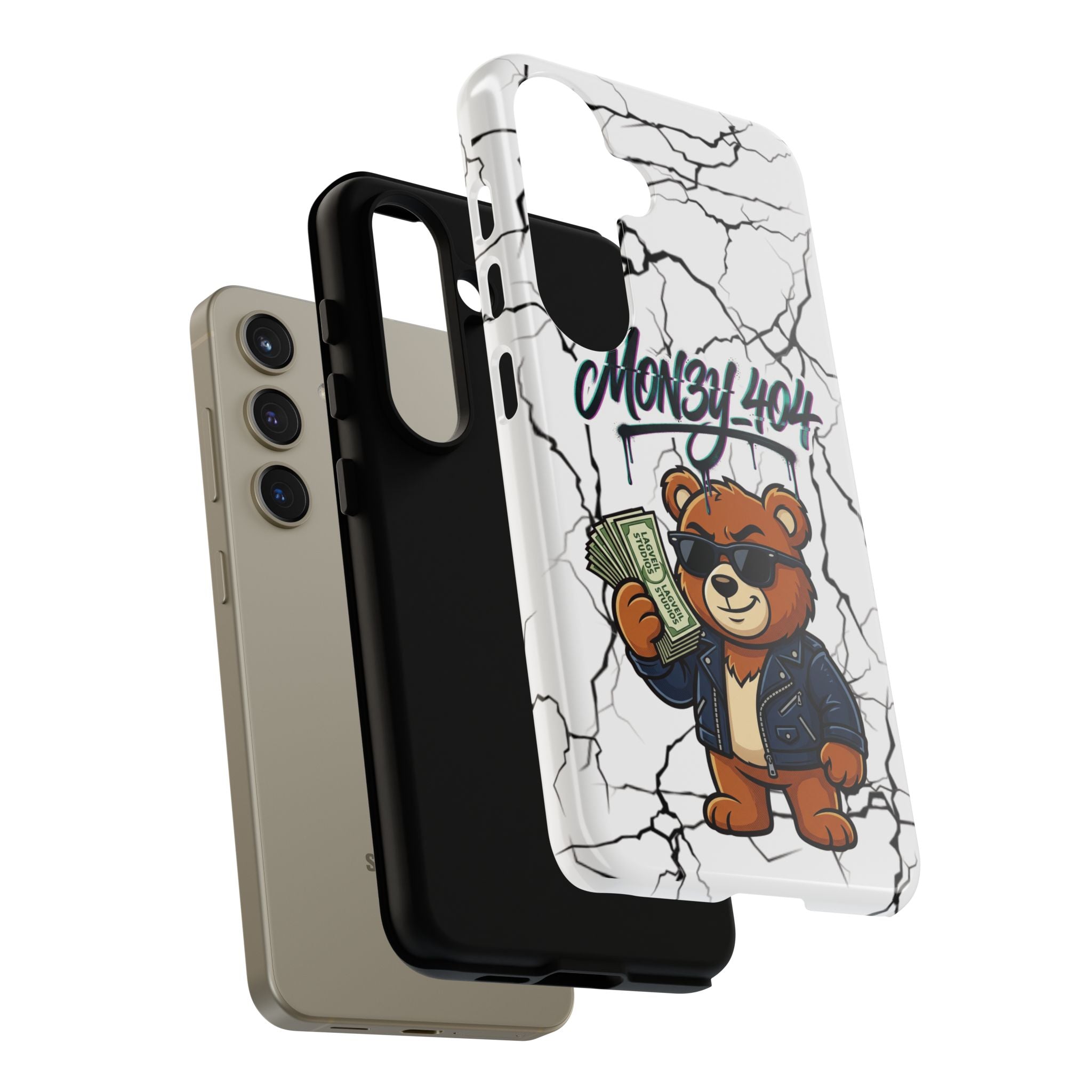 Money Bear Phone Case — Cracked Marble Graphic Protective Cover