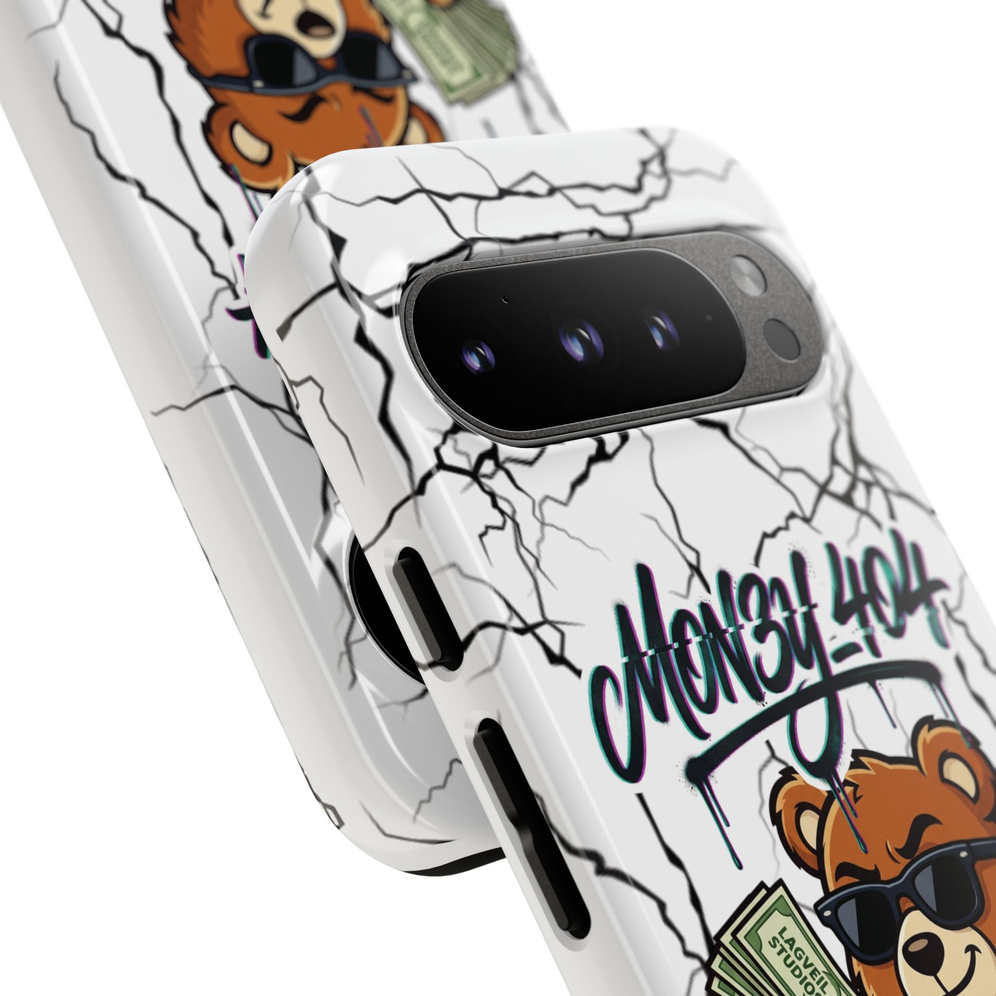 Money Bear Phone Case — Cracked Marble Graphic Protective Cover