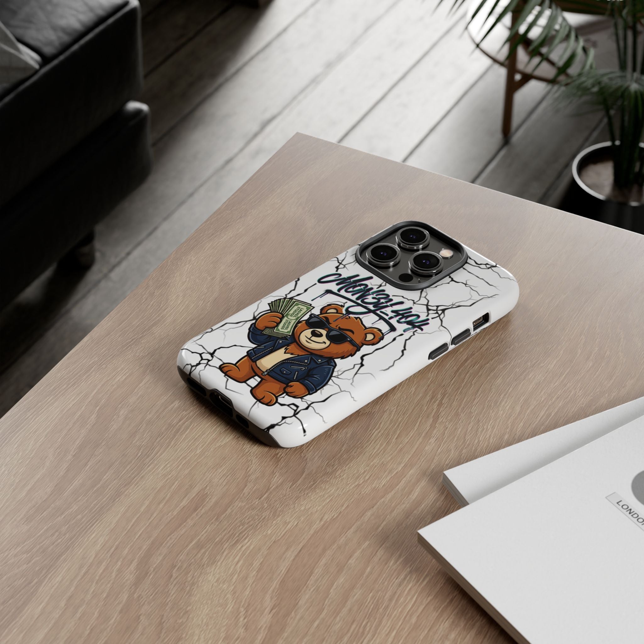 Money Bear Phone Case — Cracked Marble Graphic Protective Cover