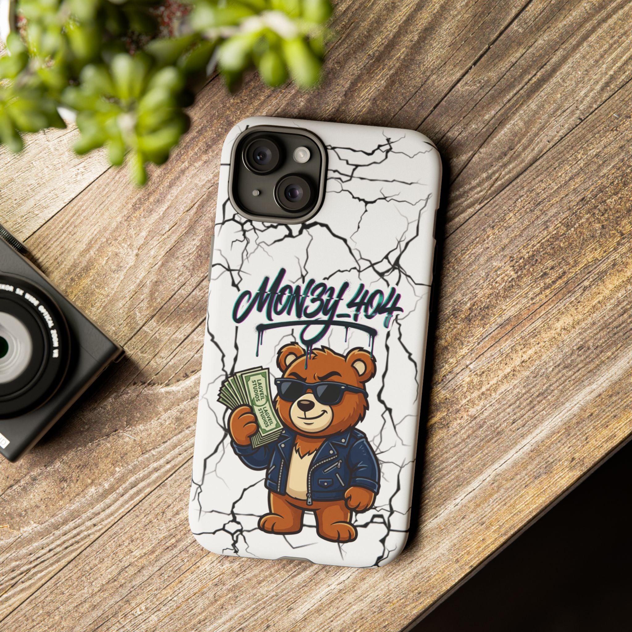 Money Bear Phone Case — Cracked Marble Graphic Protective Cover