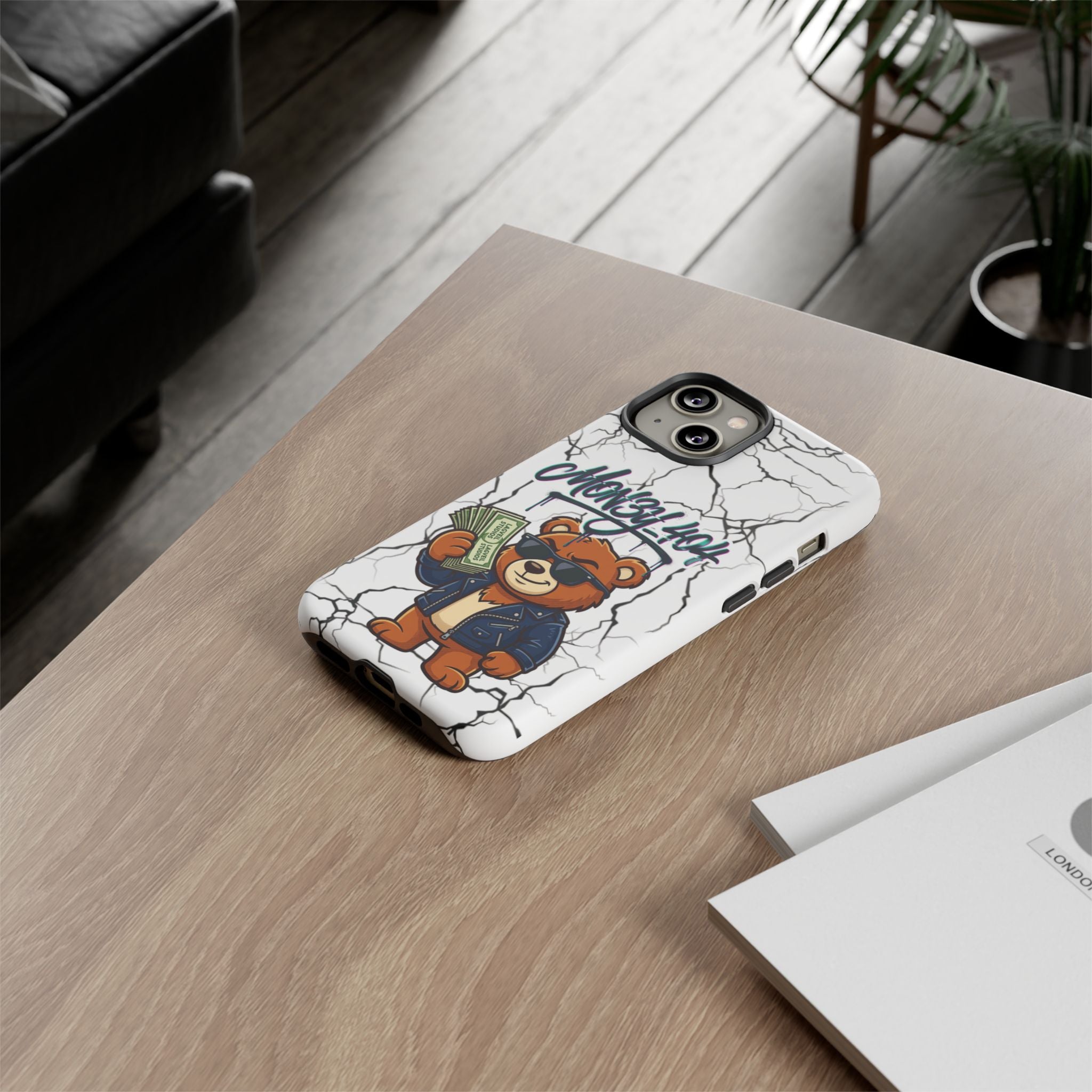 Money Bear Phone Case — Cracked Marble Graphic Protective Cover