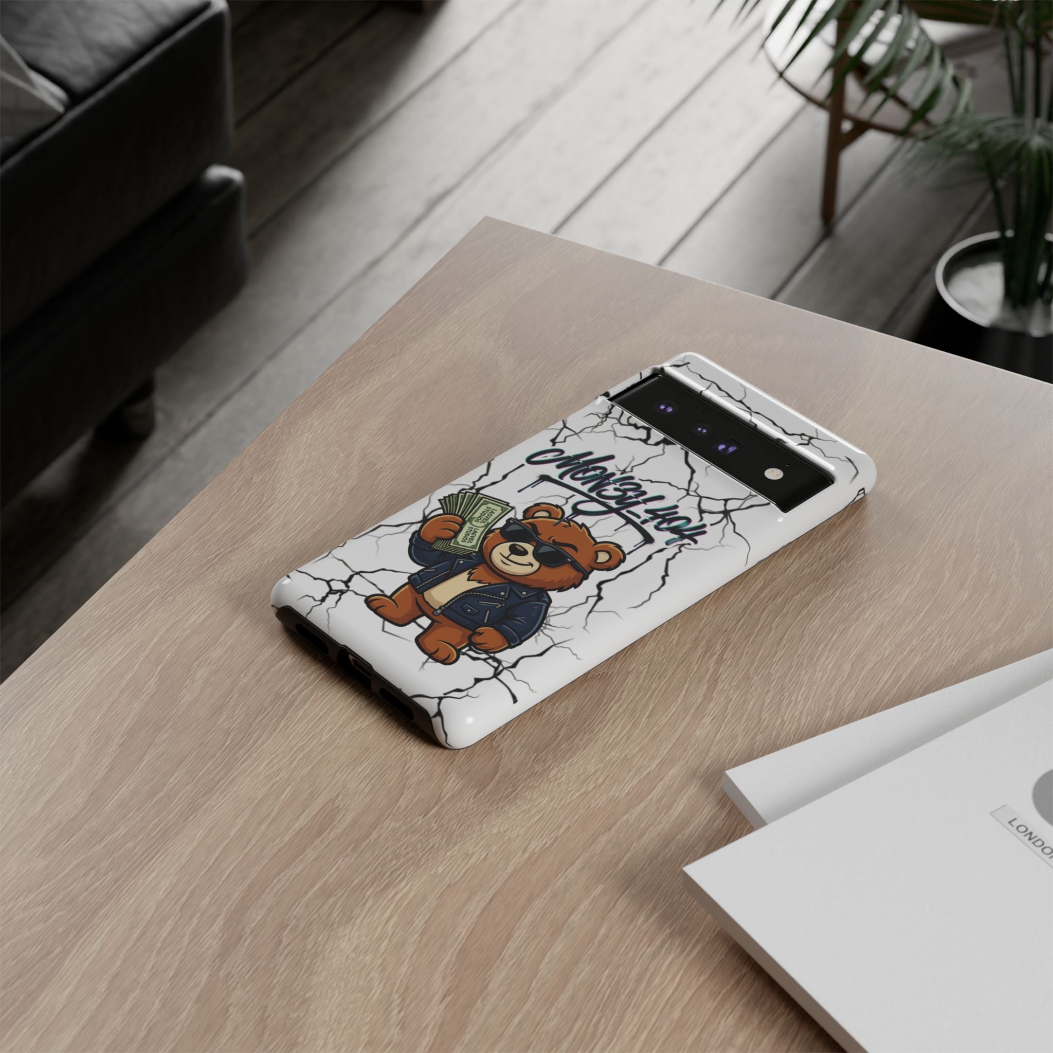 Money Bear Phone Case — Cracked Marble Graphic Protective Cover