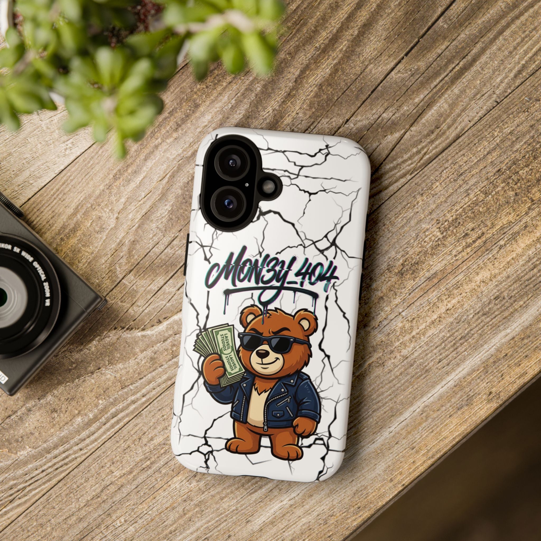 Money Bear Phone Case — Cracked Marble Graphic Protective Cover